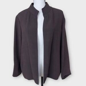 Eileen Fisher Open Front Jacket Silk Blend Crinkle Brown Womens's Medium Petite